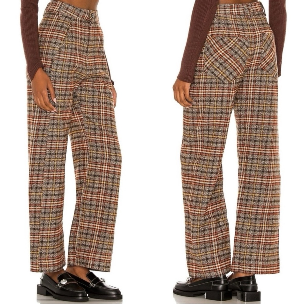 Free People Dark Academia Tartan Plaid Wide Leg Shape Up Trouser Pants Size 2 - Picture 3 of 15